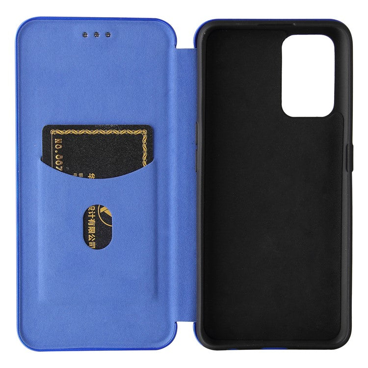 Auto-absorbed Carbon Fiber Texture Stand Cover for Realme GT 5G Leather Case - Blue