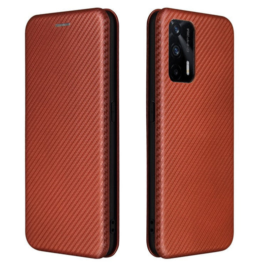 Auto-absorbed Carbon Fiber Texture Stand Cover for Realme GT 5G Leather Case - Orange