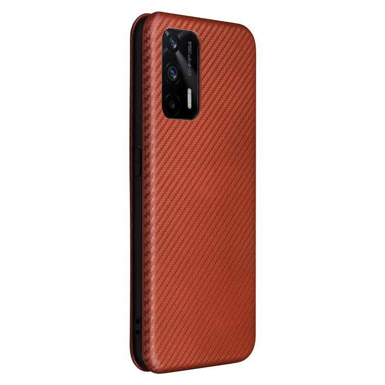 Auto-absorbed Carbon Fiber Texture Stand Cover for Realme GT 5G Leather Case - Orange