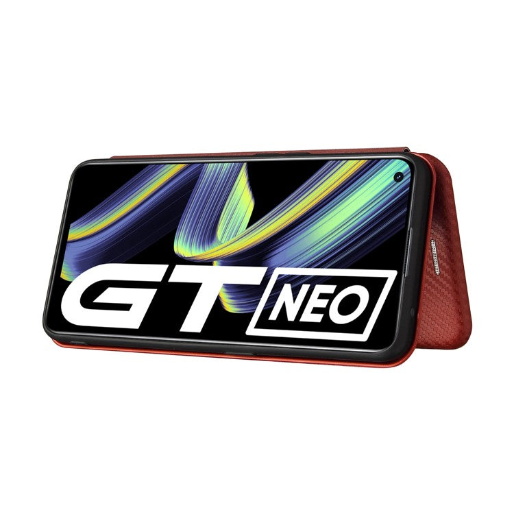 Auto-absorbed Carbon Fiber Texture Stand Cover for Realme GT 5G Leather Case - Orange