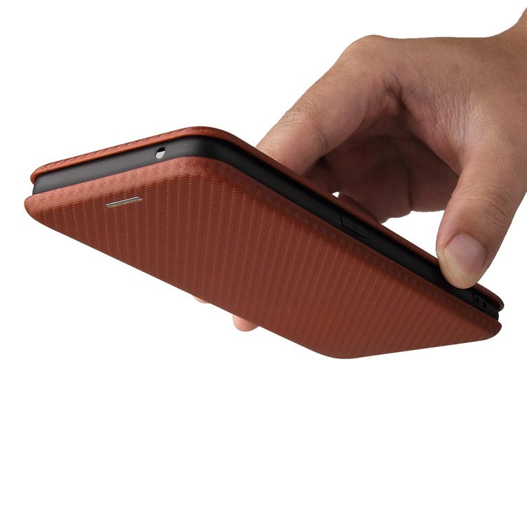 Auto-absorbed Carbon Fiber Texture Stand Cover for Realme GT 5G Leather Case - Orange