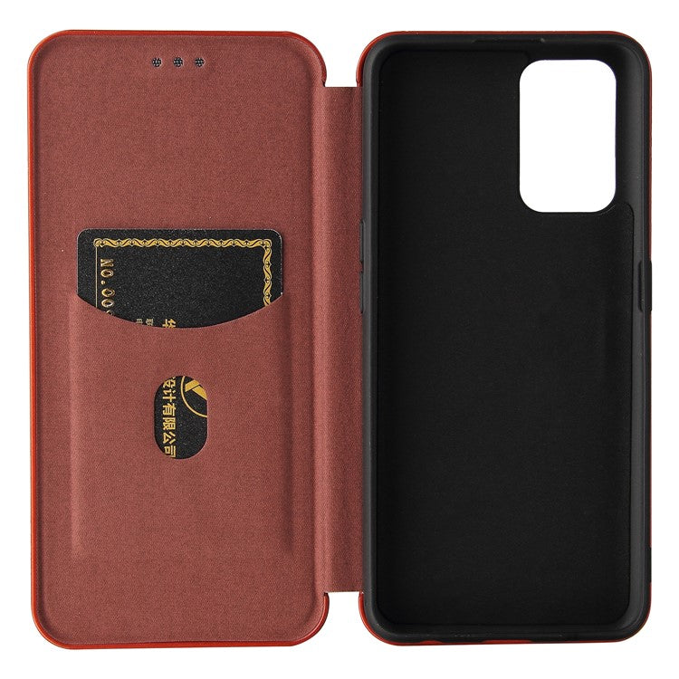 Auto-absorbed Carbon Fiber Texture Stand Cover for Realme GT 5G Leather Case - Orange