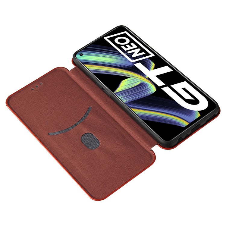 Auto-absorbed Carbon Fiber Texture Stand Cover for Realme GT 5G Leather Case - Orange
