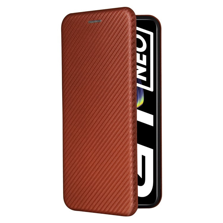 Auto-absorbed Carbon Fiber Texture Stand Cover for Realme GT 5G Leather Case - Orange