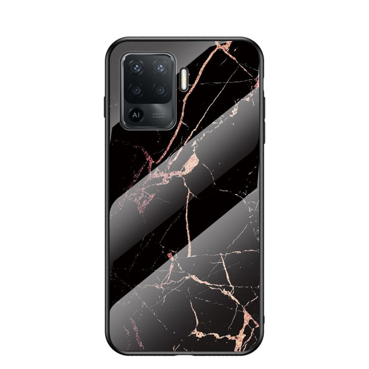Marbling Pattern Design Well-Protected Anti-Scratch Tempered Glass Cell Phone Cover for Oppo A94/F19 Pro - Gold Black Marble