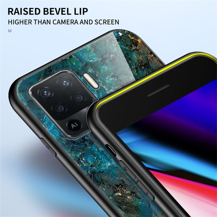 Marbling Pattern Design Well-Protected Anti-Scratch Tempered Glass Cell Phone Cover for Oppo A94/F19 Pro - Gold Black Marble