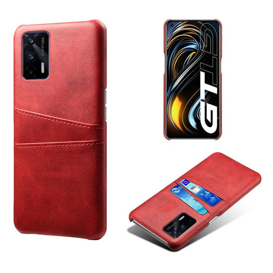 KSQ Double Card Slots PU Leather Coated PC Back Shell for Realme GT 5G - Red