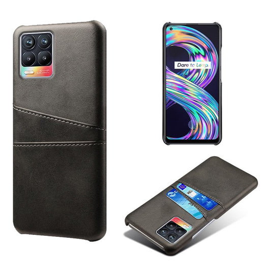 KSQ Double Card Slots PU Leather Coated PC Shell Cover Case for Realme 8 Pro/8 - Black