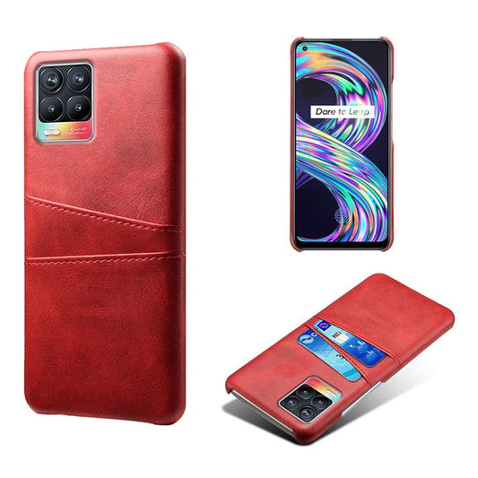 KSQ Double Card Slots PU Leather Coated PC Shell Cover Case for Realme 8 Pro/8 - Red