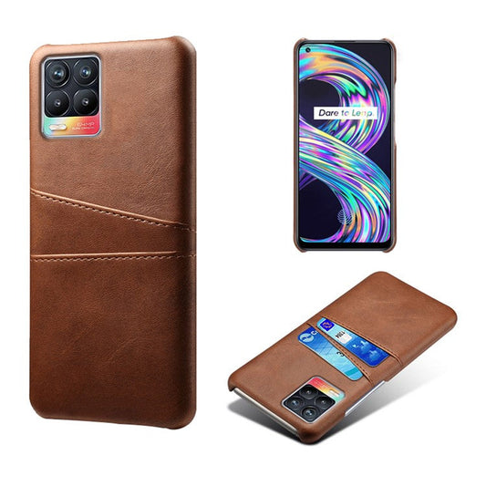 KSQ Double Card Slots PU Leather Coated PC Shell Cover Case for Realme 8 Pro/8 - Brown