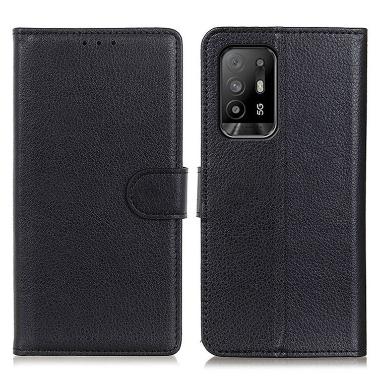 Litchi Texture Leather Wallet Stand Flip Case for Oppo A94 5G/F19 Pro+ 5G - Black