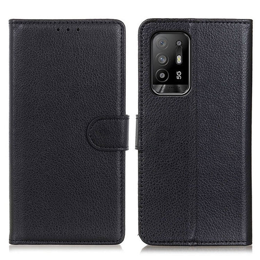 Litchi Texture Leather Wallet Stand Flip Case for Oppo A94 5G/F19 Pro+ 5G - Black