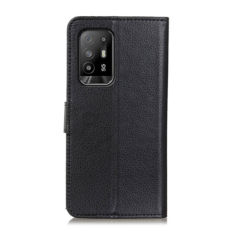 Litchi Texture Leather Wallet Stand Flip Case for Oppo A94 5G/F19 Pro+ 5G - Black