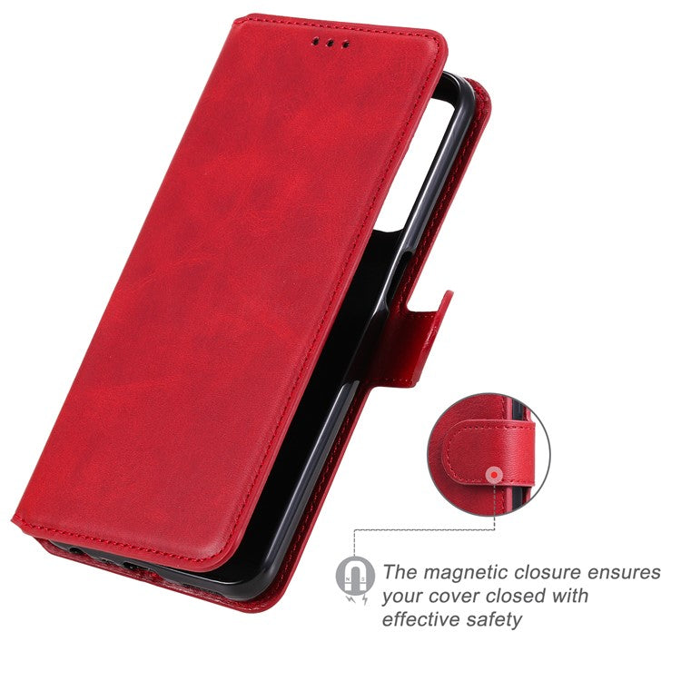 Wallet Stand Flip Leather Phone Case for Oppo A54 4G/A55 5G/Realme V11 5G - Red