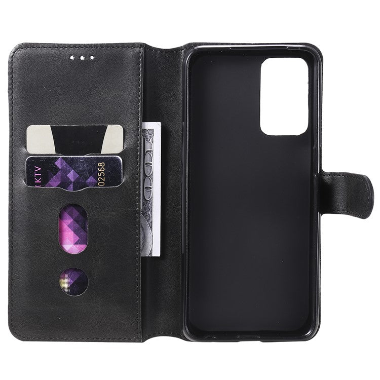 Wallet Stand Flip Leather Phone Case for Oppo A54 4G/A55 5G/Realme V11 5G - Black