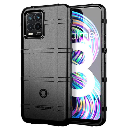 Shock-proof Rugged Square Grid Texture TPU Phone Cover Case for Realme 8 / 8 Pro - Black