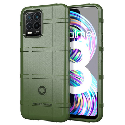 Shock-proof Rugged Square Grid Texture TPU Phone Cover Case for Realme 8 / 8 Pro - Green