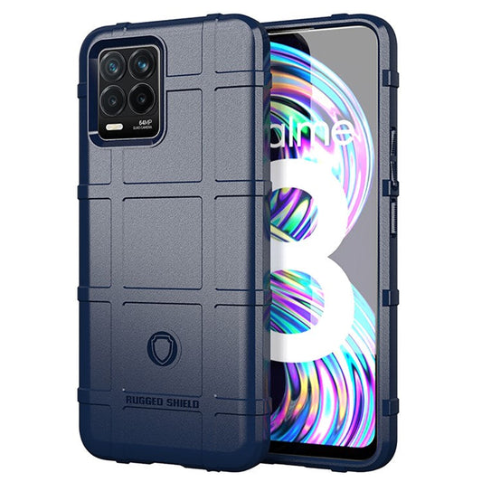 Shock-proof Rugged Square Grid Texture TPU Phone Cover Case for Realme 8 / 8 Pro - Blue