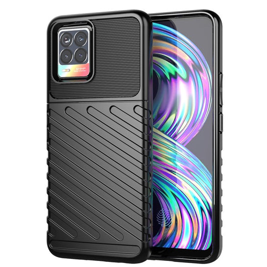 Thunder Series Twill Texture Stylish Flexible TPU Case Phone Shell for Realme 8/8 Pro - Black