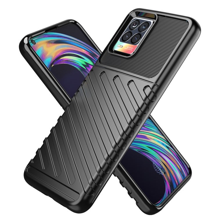 Thunder Series Twill Texture Stylish Flexible TPU Case Phone Shell for Realme 8/8 Pro - Black