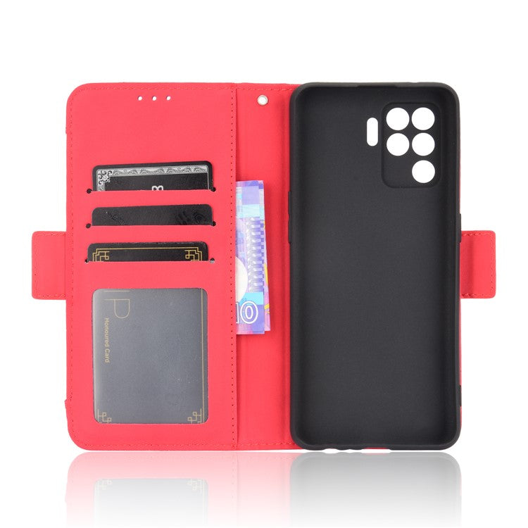 Multiple Card Slots Design Wallet Stand Leather Phone Case for Oppo A94 4G/F19 Pro 4G/Reno5 F/Reno5 Lite - Red