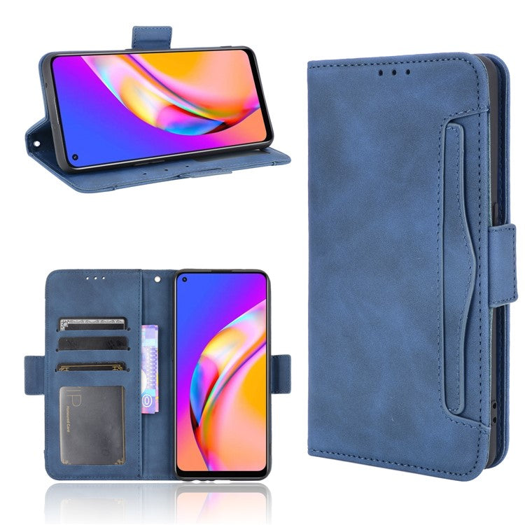 Multiple Card Slots Design Wallet Stand Leather Phone Case for Oppo A94 4G/F19 Pro 4G/Reno5 F/Reno5 Lite - Blue