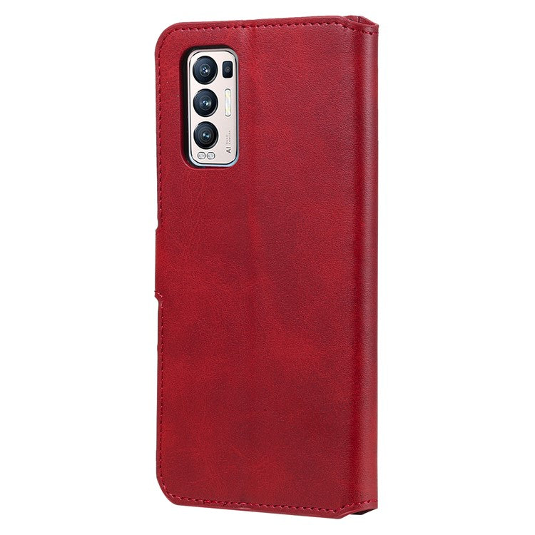 Wallet Stand Flip Leather Phone Case for Oppo Reno5 Pro+ 5G / Find X3 Neo - Red