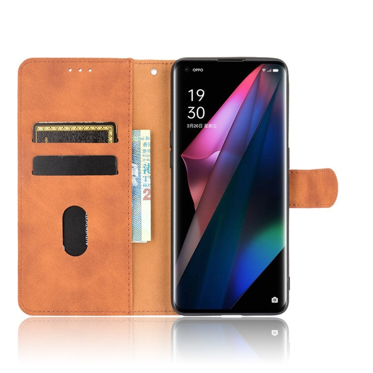 Skin-touch Feeling Leather Wallet Case Phone Cover with Supporting Stand for Oppo Find X3 Pro / Find X3 - Brown