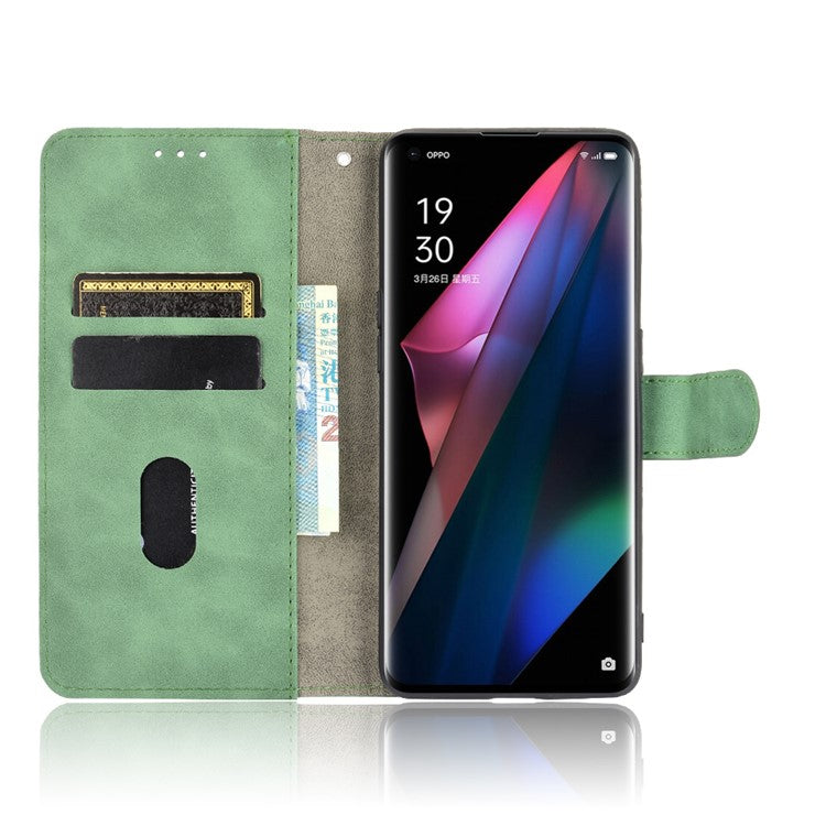 Skin-touch Feeling Leather Wallet Case Phone Cover with Supporting Stand for Oppo Find X3 Pro / Find X3 - Green
