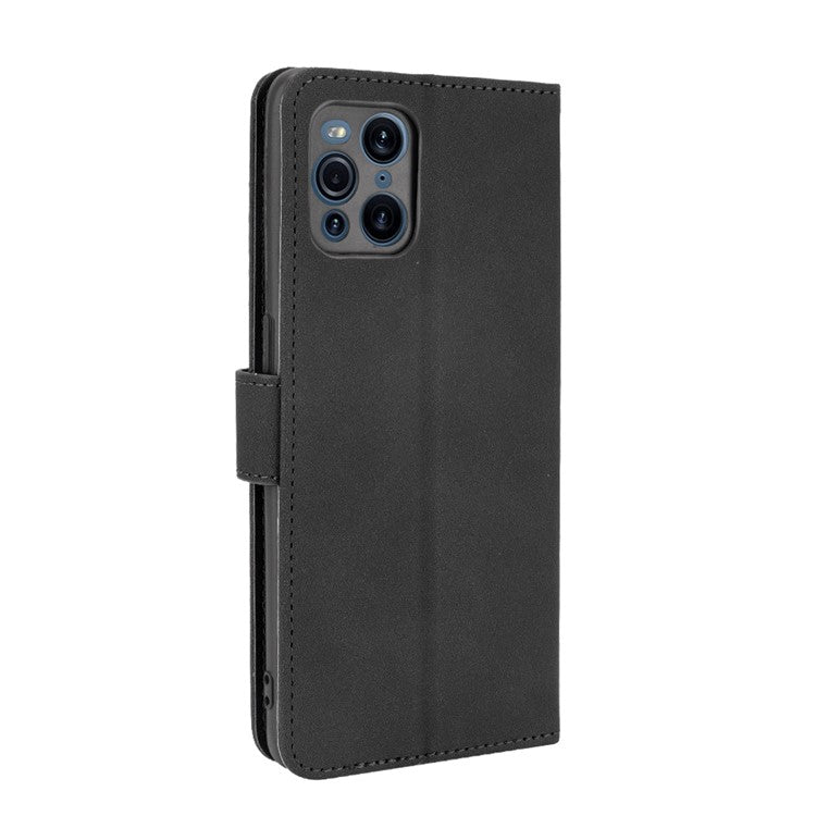 Skin-touch Feeling Leather Wallet Case Phone Cover with Supporting Stand for Oppo Find X3 Pro / Find X3 - Black