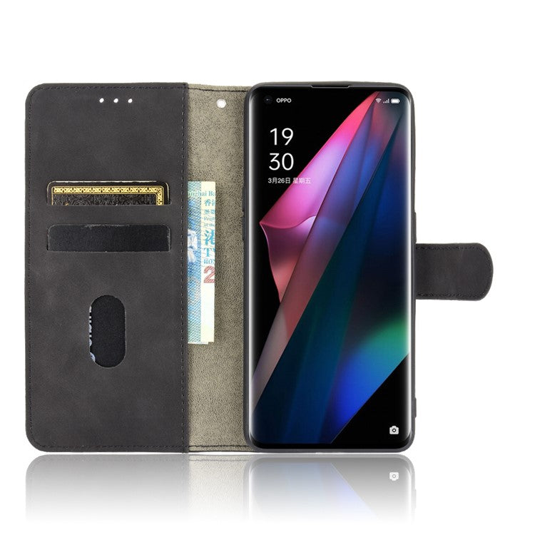 Skin-touch Feeling Leather Wallet Case Phone Cover with Supporting Stand for Oppo Find X3 Pro / Find X3 - Black