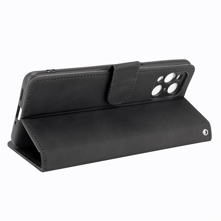 Skin-touch Feeling Leather Wallet Case Phone Cover with Supporting Stand for Oppo Find X3 Pro / Find X3 - Black
