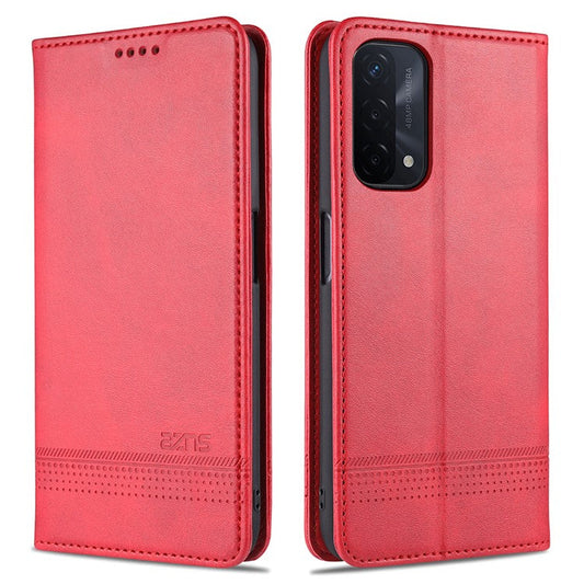 AZNS For Oppo A93 5G/A74 5G Phone Case PU Leather Phone Protector Magnetic Absorption Folding Stand Flip Cover with Wallet - Red