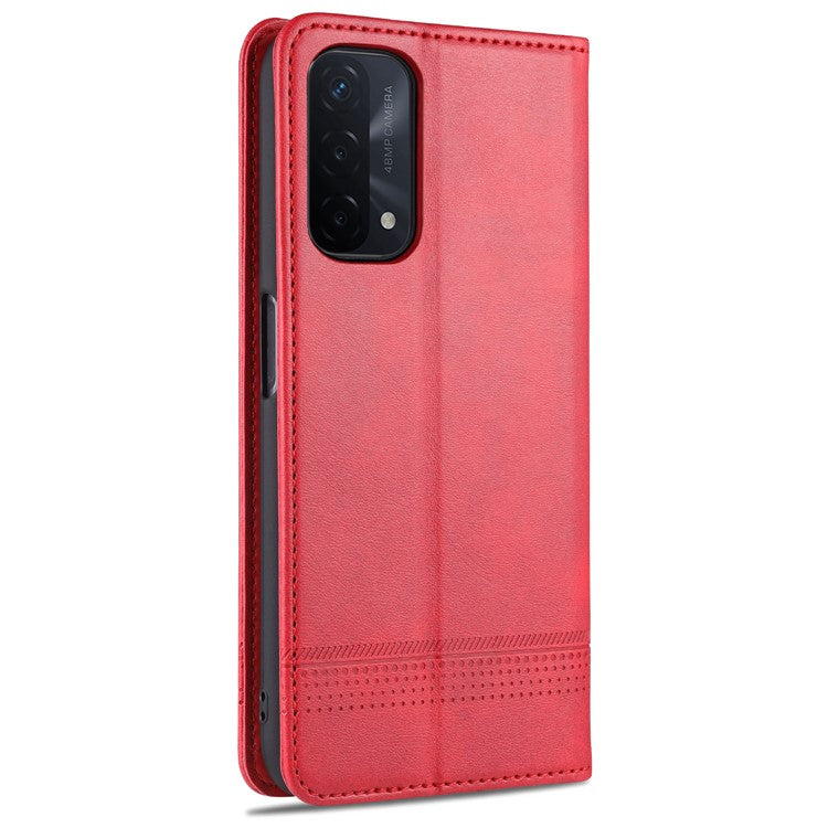 AZNS For Oppo A93 5G/A74 5G Phone Case PU Leather Phone Protector Magnetic Absorption Folding Stand Flip Cover with Wallet - Red