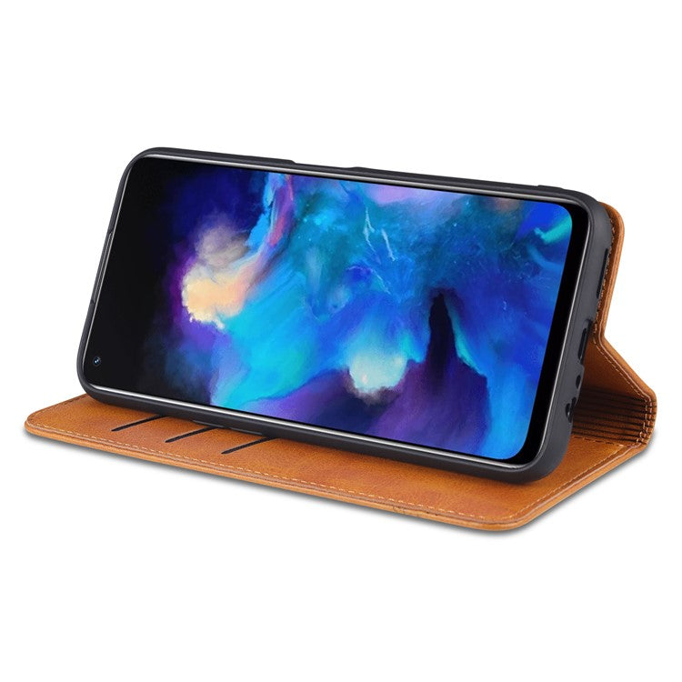 AZNS For Oppo A93 5G/A74 5G Phone Case PU Leather Phone Protector Magnetic Absorption Folding Stand Flip Cover with Wallet - Red