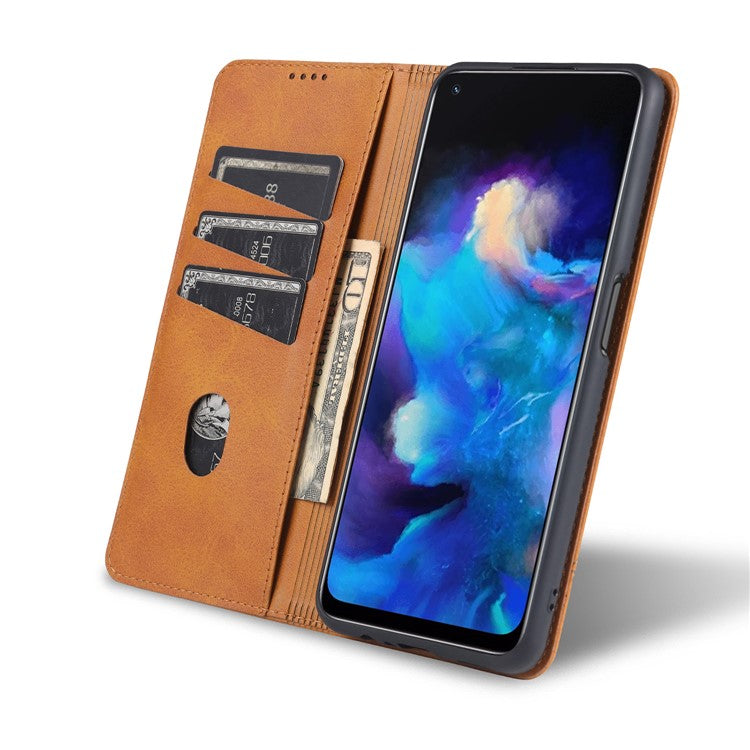 AZNS For Oppo A93 5G/A74 5G Phone Case PU Leather Phone Protector Magnetic Absorption Folding Stand Flip Cover with Wallet - Red