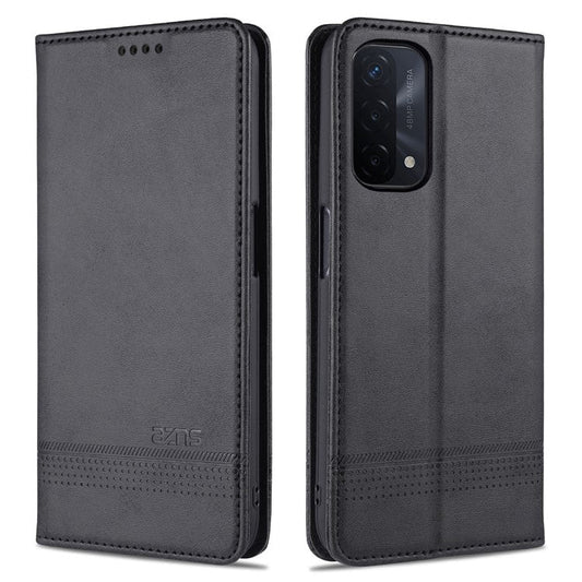 AZNS For Oppo A93 5G/A74 5G Phone Case PU Leather Phone Protector Magnetic Absorption Folding Stand Flip Cover with Wallet - Black
