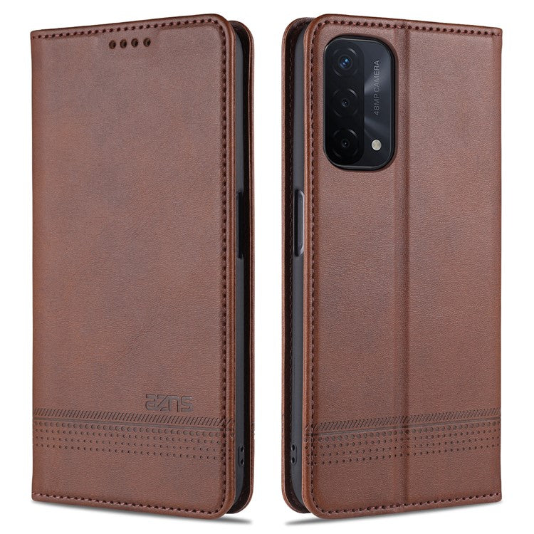 AZNS For Oppo A93 5G/A74 5G Phone Case PU Leather Phone Protector Magnetic Absorption Folding Stand Flip Cover with Wallet - Coffee