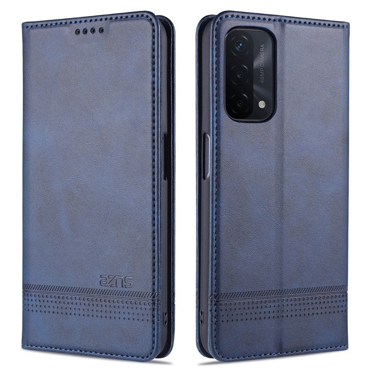 AZNS For Oppo A93 5G/A74 5G Phone Case PU Leather Phone Protector Magnetic Absorption Folding Stand Flip Cover with Wallet - Dark Blue