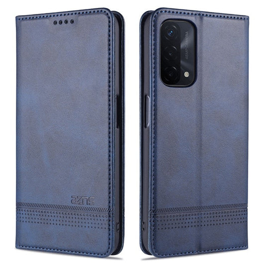 AZNS For Oppo A93 5G/A74 5G Phone Case PU Leather Phone Protector Magnetic Absorption Folding Stand Flip Cover with Wallet - Dark Blue