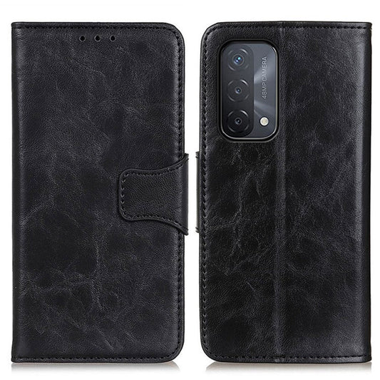 Crazy Horse Texture Stand Wallet Mobile Phone Leather Case for Oppo A54 5G/A74 5G/A93 5G - Black
