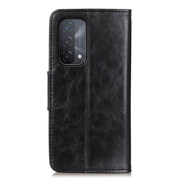 Crazy Horse Texture Stand Wallet Mobile Phone Leather Case for Oppo A54 5G/A74 5G/A93 5G - Black