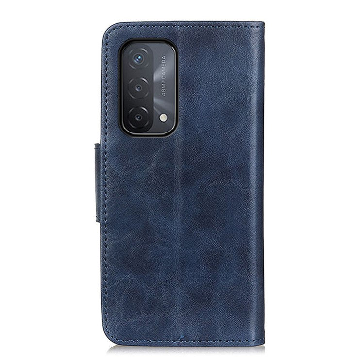 Crazy Horse Texture Stand Wallet Mobile Phone Leather Case for Oppo A54 5G/A74 5G/A93 5G - Blue