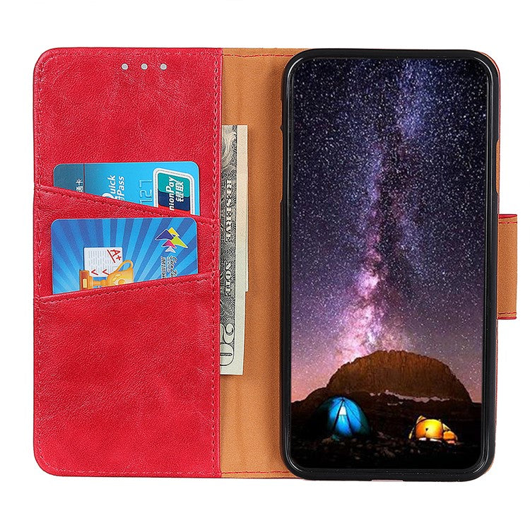 Crazy Horse Texture Stand Wallet Mobile Phone Leather Case for Oppo A54 5G/A74 5G/A93 5G - Red