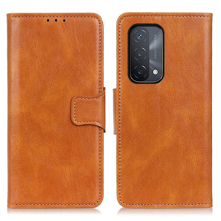 Crazy Horse PU Leather Wallet Stand Protector Cover for Oppo A54 5G/A93 5G/A74 5G - Brown