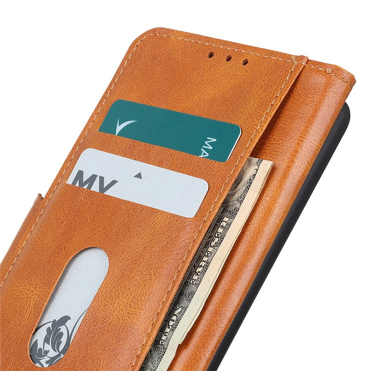 Crazy Horse PU Leather Wallet Stand Protector Cover for Oppo A54 5G/A93 5G/A74 5G - Brown