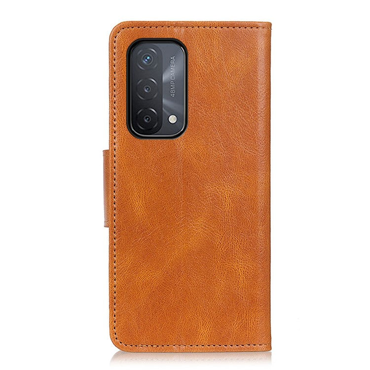 Crazy Horse PU Leather Wallet Stand Protector Cover for Oppo A54 5G/A93 5G/A74 5G - Brown