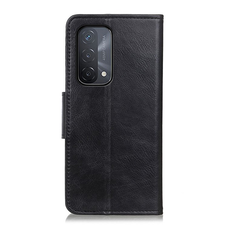 Crazy Horse PU Leather Wallet Stand Protector Cover for Oppo A54 5G/A93 5G/A74 5G - Black