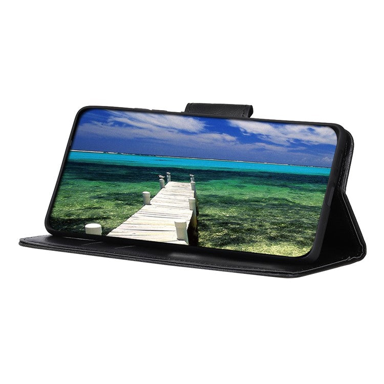 Crazy Horse PU Leather Wallet Stand Protector Cover for Oppo A54 5G/A93 5G/A74 5G - Black