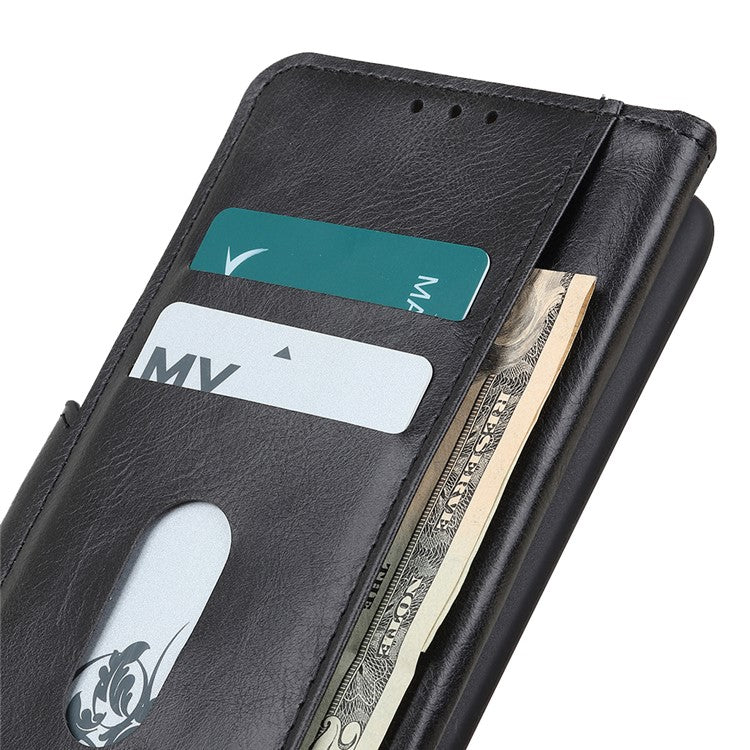 Crazy Horse PU Leather Wallet Stand Protector Cover for Oppo A54 5G/A93 5G/A74 5G - Black